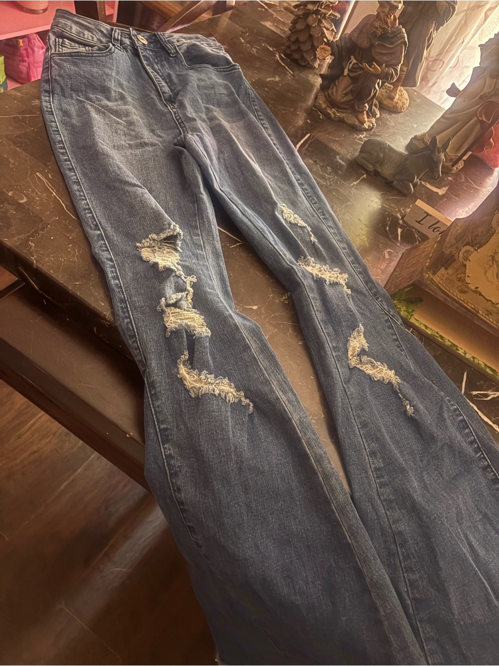 Rue21 Distressed Blue Flare Jeans